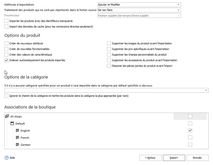 Set Import Options