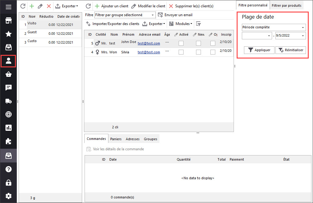 Groups and Customers Section in PrestaShop Store Manager