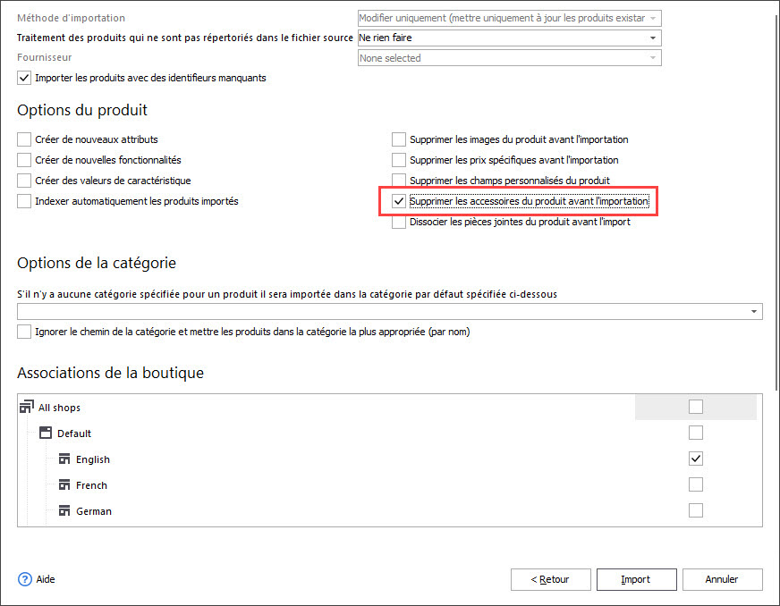 Import Options Step During Products Accessories Import
