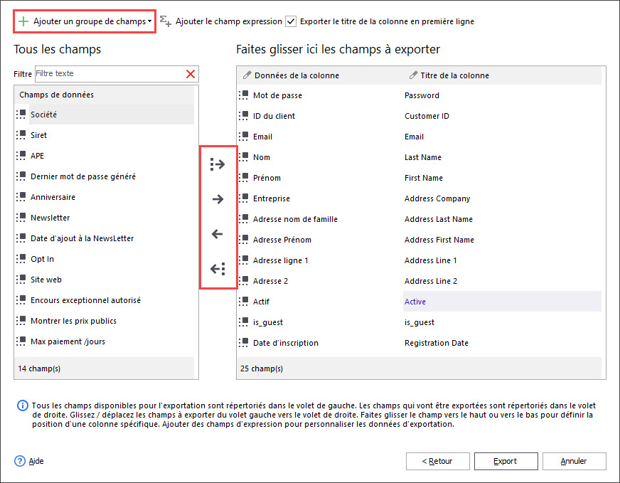 Select Fields to be Exported with PrestaShop Store Manager
