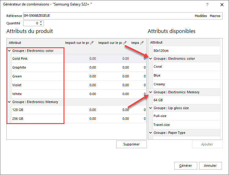 Select Attributes for PrestaShop Combinations Generation