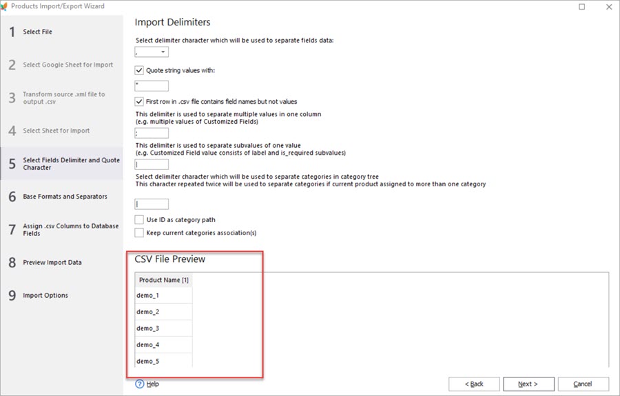 PrestaShop Store Manager Import Dummy File Preview