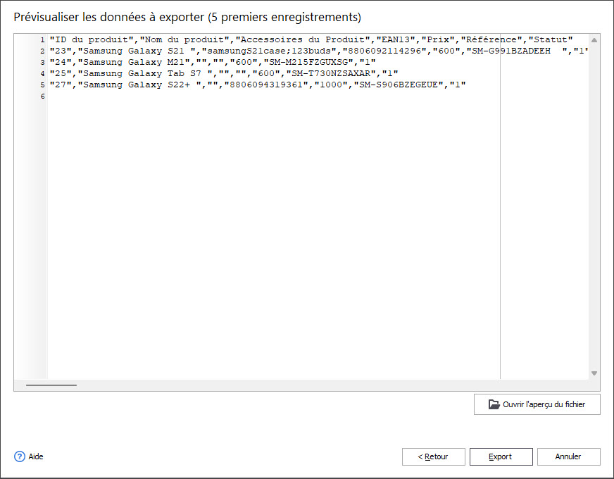 Preview Export Data with Store Manager Export Wizard