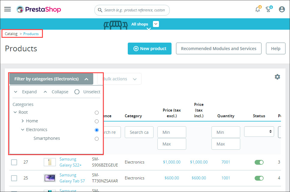 Sort Prestashop Products by Category