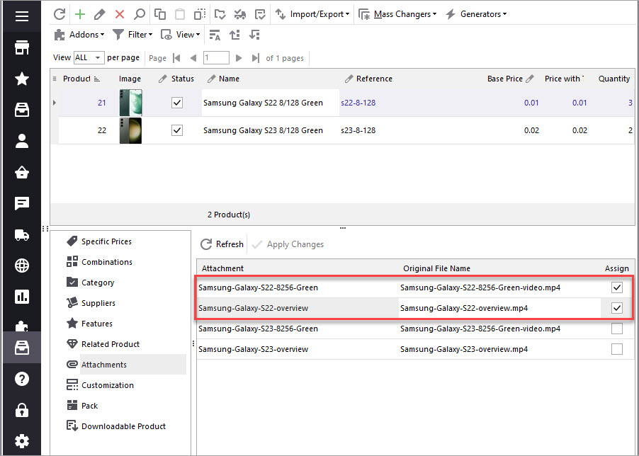 PrestaShop Product with Attachments in Store Manager PrestaShop Product with Attachments in Store Manager After Import