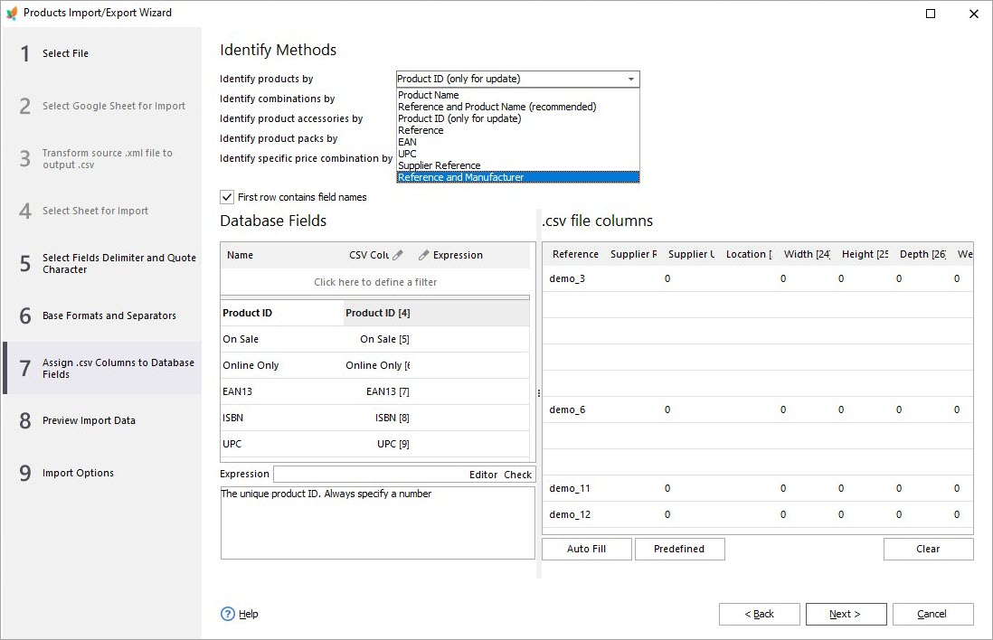 PrestaShop Reference and Manufacturer Identification Method