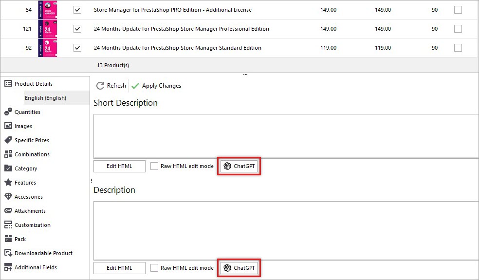 PrestaShop ChatGPT Integration for Descriptions