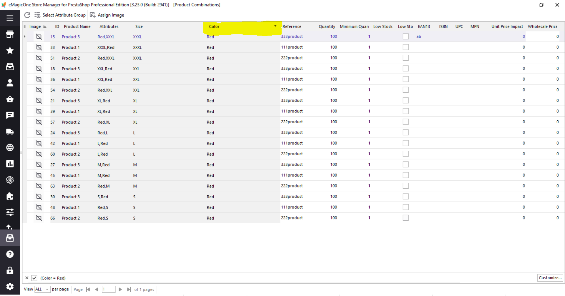 How to filter PrestaShop products by color or size or any other attribute, filter red products