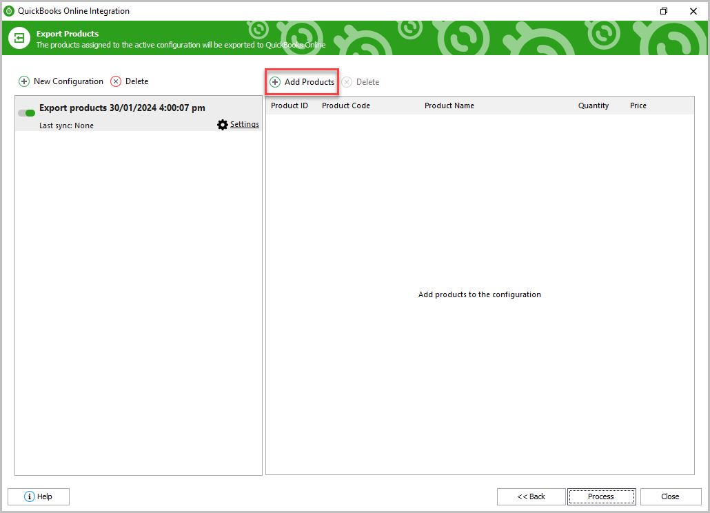 Adding PrestaShop Products to Export Configuration for QuickBooks Online