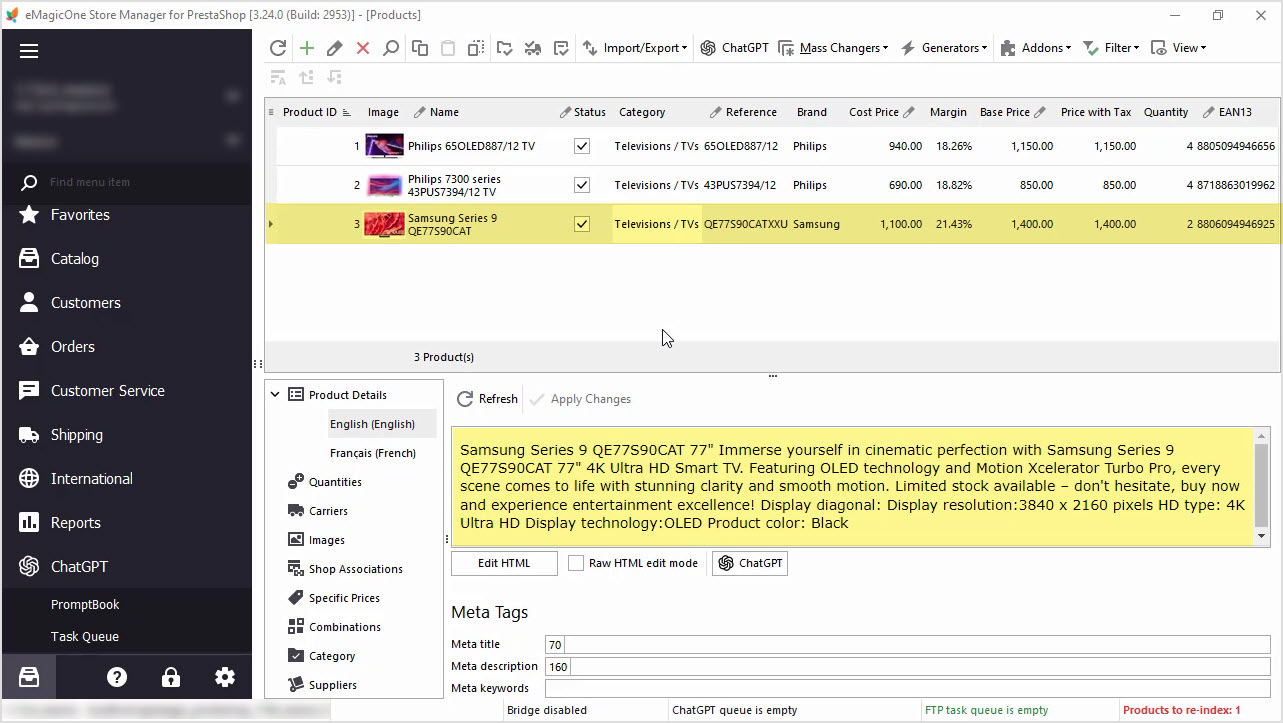 PrestaShop ChatGPT Integration for Descriptions