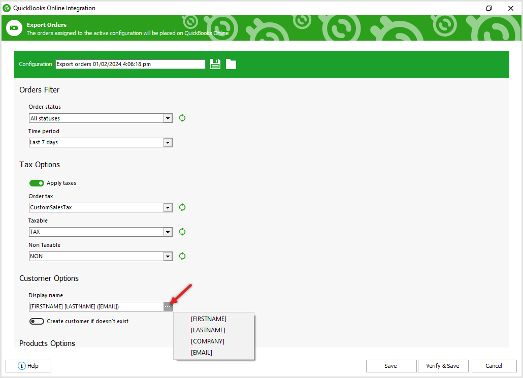 Customer Display Name Macros in QuickBooks Online Addon During PrestaShop Order Export