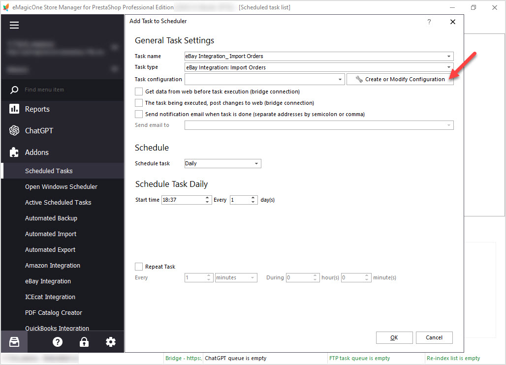 Create Configuration for Automated Orders Import from eBay to PrestaShop