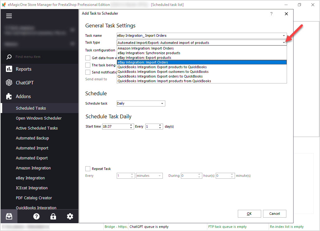 PrestaShop 2 eBay Automated Orders Import Task Type