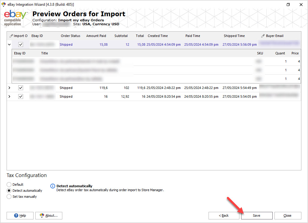 Saving eBay Configuration for PrestaShop Orders Autoimport