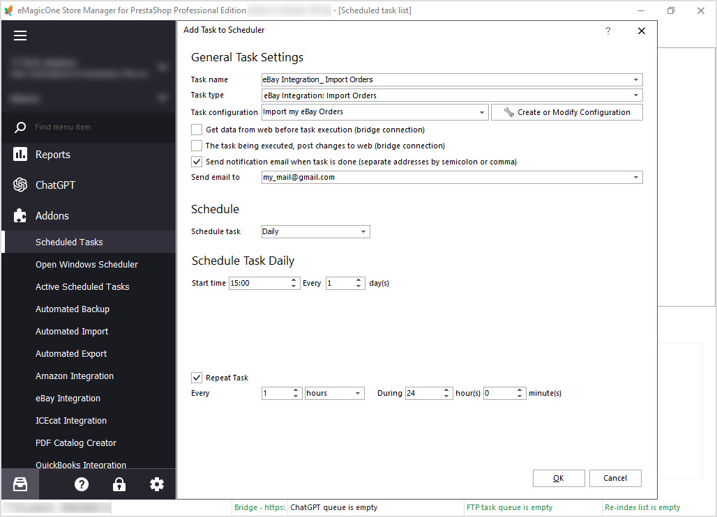 Task Schedule of Automated PrestaShop Orders Import from eBay
