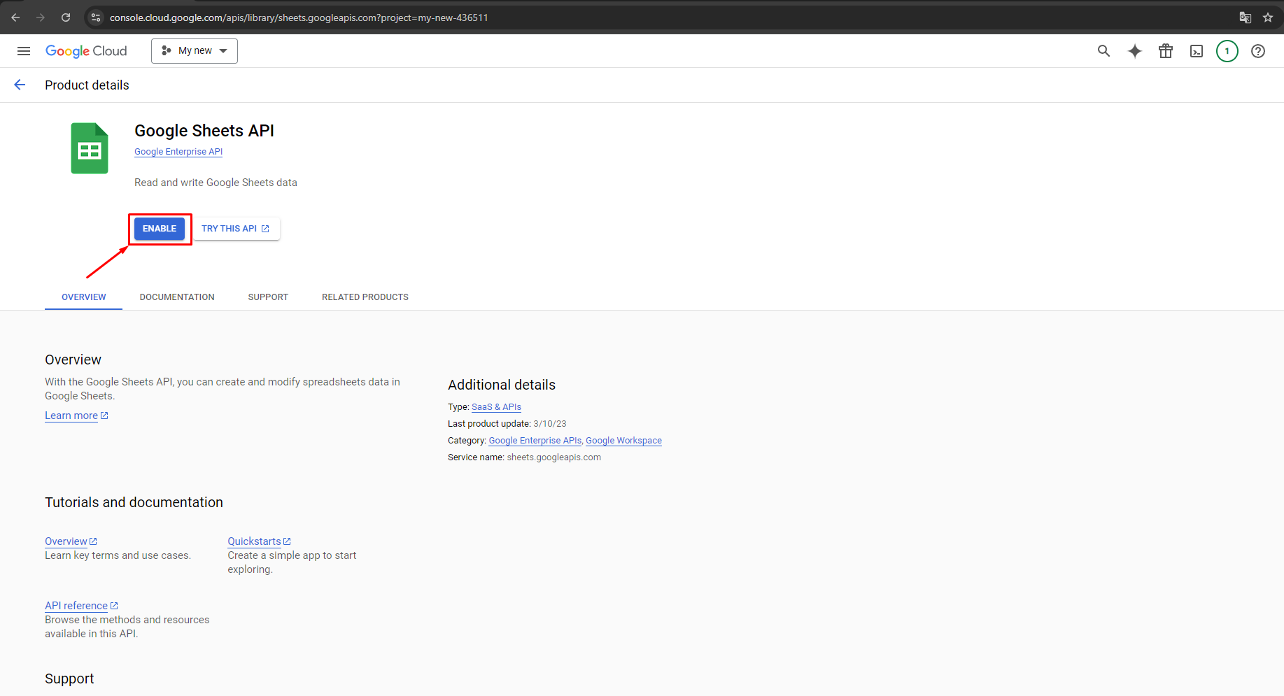 Generate Google API keys for Store Manager for PrestaShop, Enable Google Sheets API.