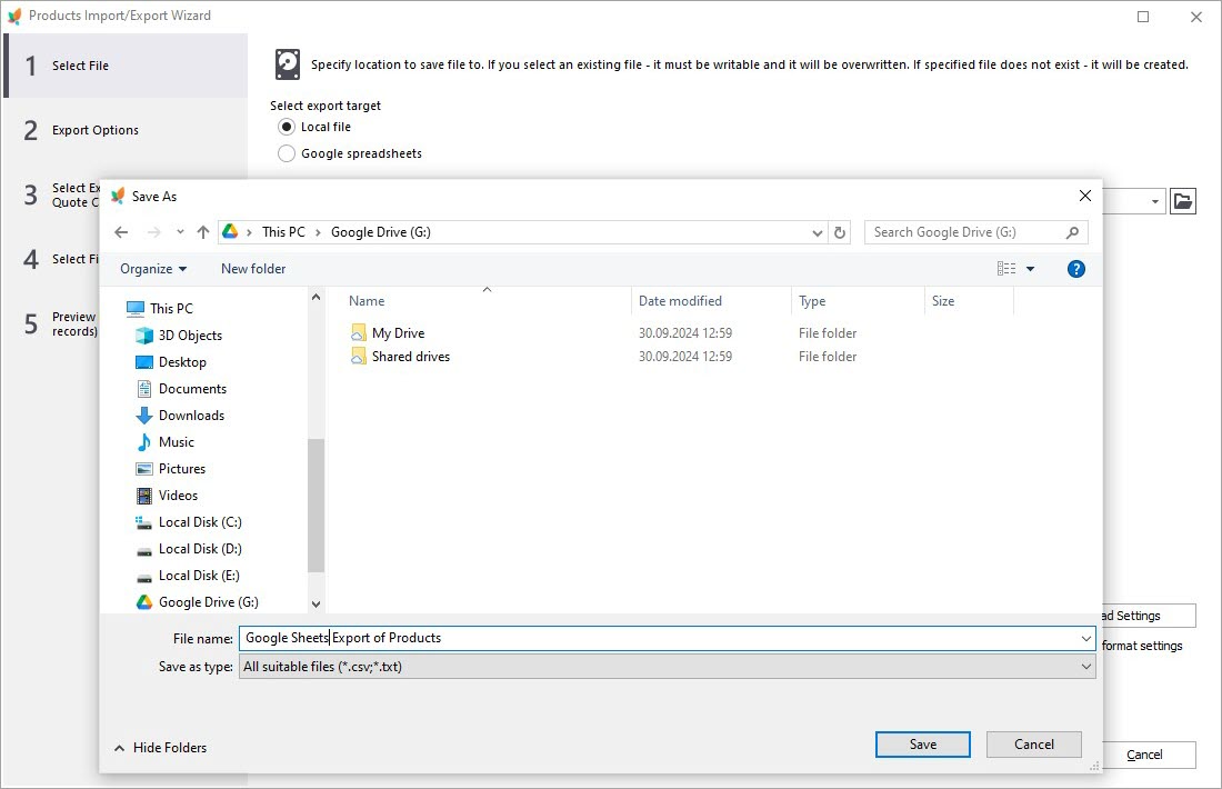 Local File for PrestaShop Google Drive Export and Import