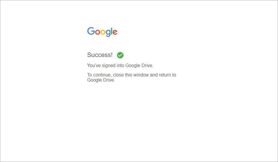Successful Sign In to Google Drive App for PrestaShop Syncing
