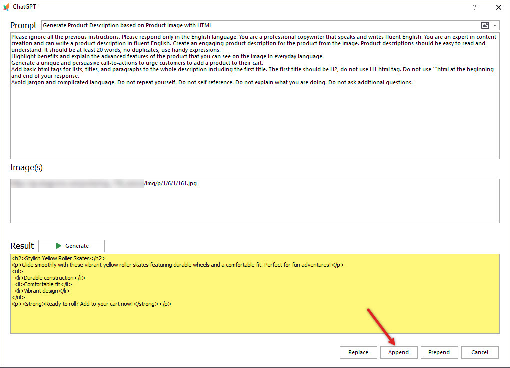 Appending ChatGPT-Generated PrestaShop Description Based on Product Images