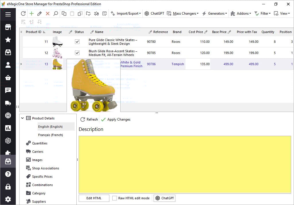 Description Field in PrestaShop Manager for Further Generation with ChatGPT