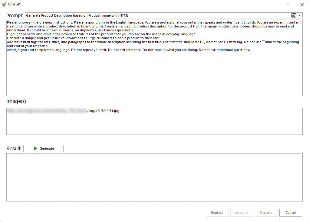 PrestaShop ChatGPT Vision Window for Description Generation Based on Images