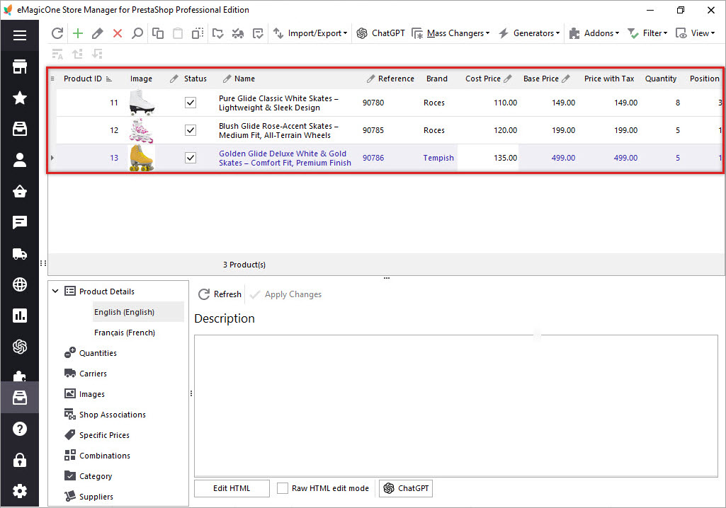 Selecting PrestaShop Products for Descriptions Generation with ChatGPT
