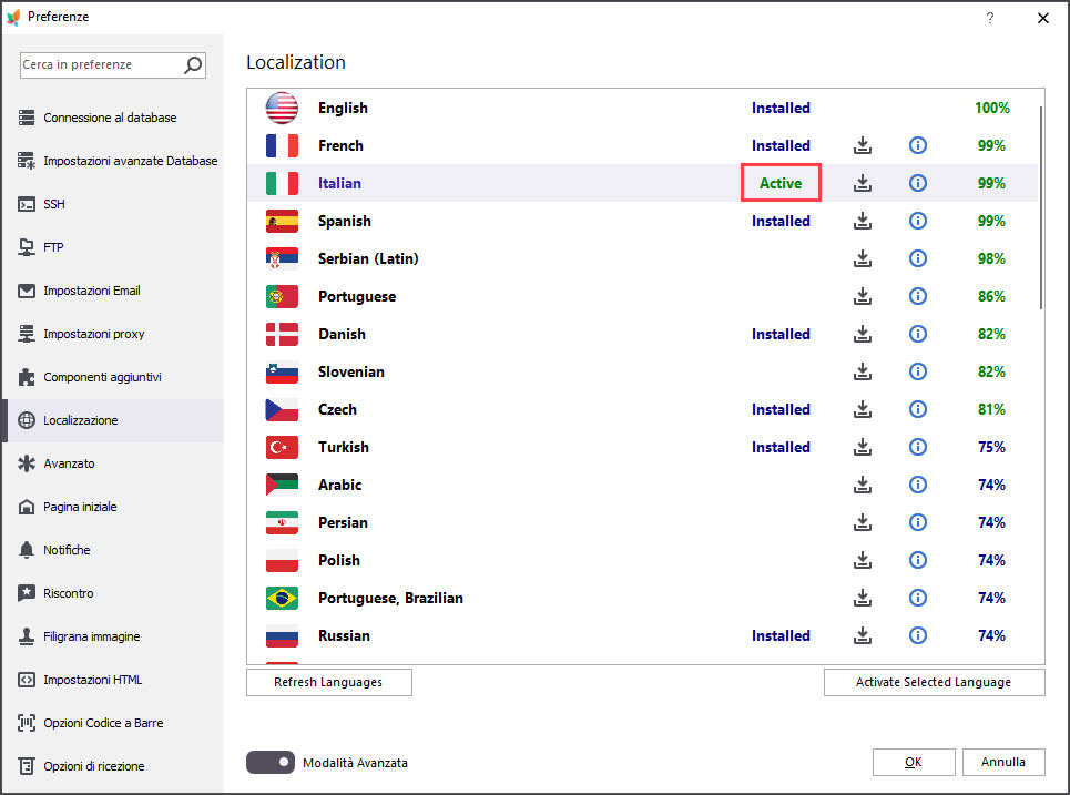 Activate Language Pack in Localization Section