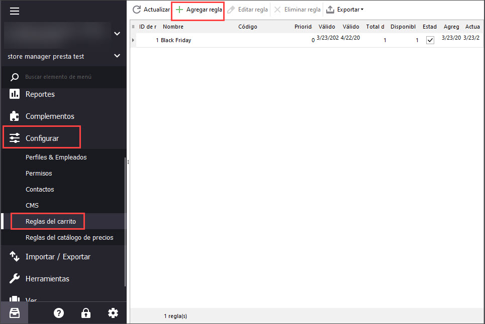 Add PrestaShop Cart Rules with Store Manager