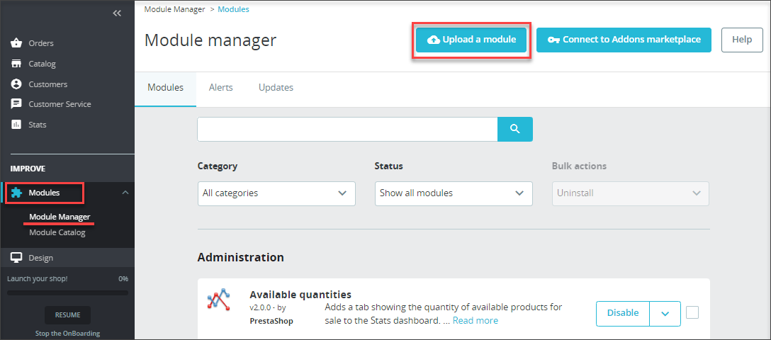 Add PrestaShop Store Manager Bridge Connector Module In Backend