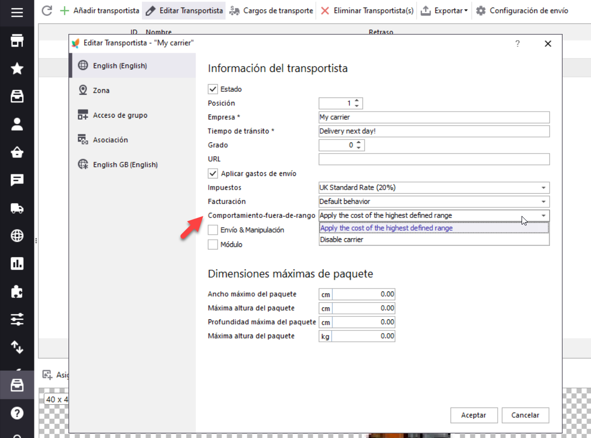 Transportista PrestaShop. Cómo Crear Transportistas
