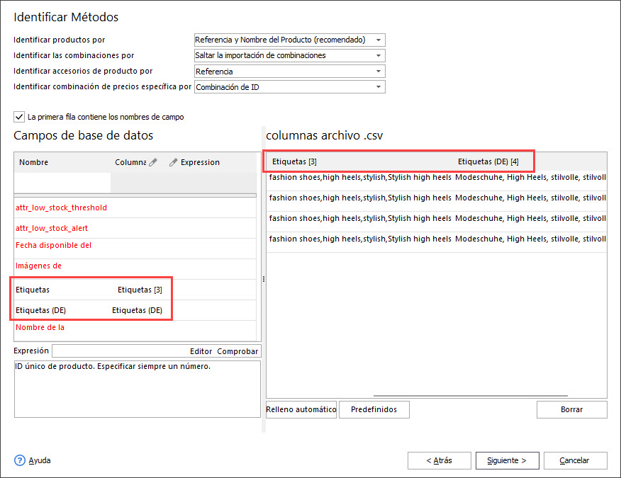 Assign CSV Columns During PrestaShop Product Tags Import with Store Manager