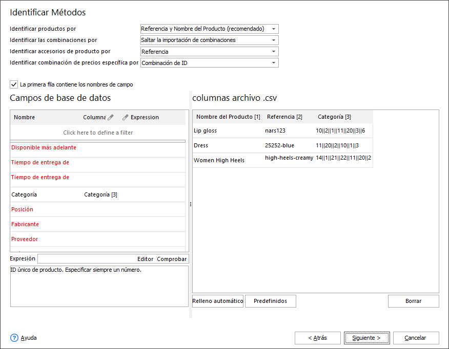 Assign CSV Columns to Database Fields During Products Import