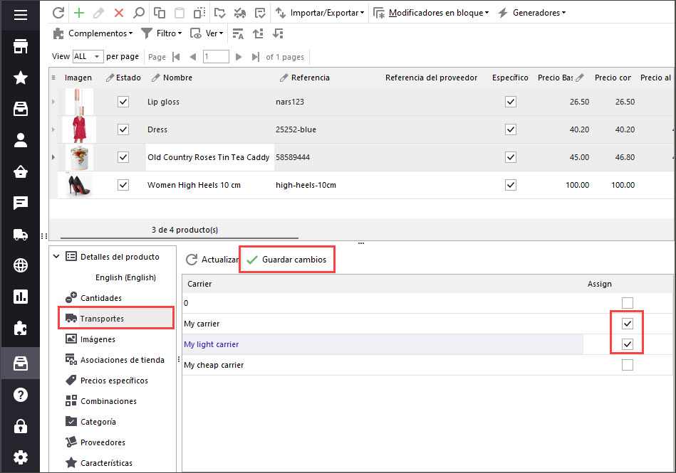 Assign Carriers to products in bulk