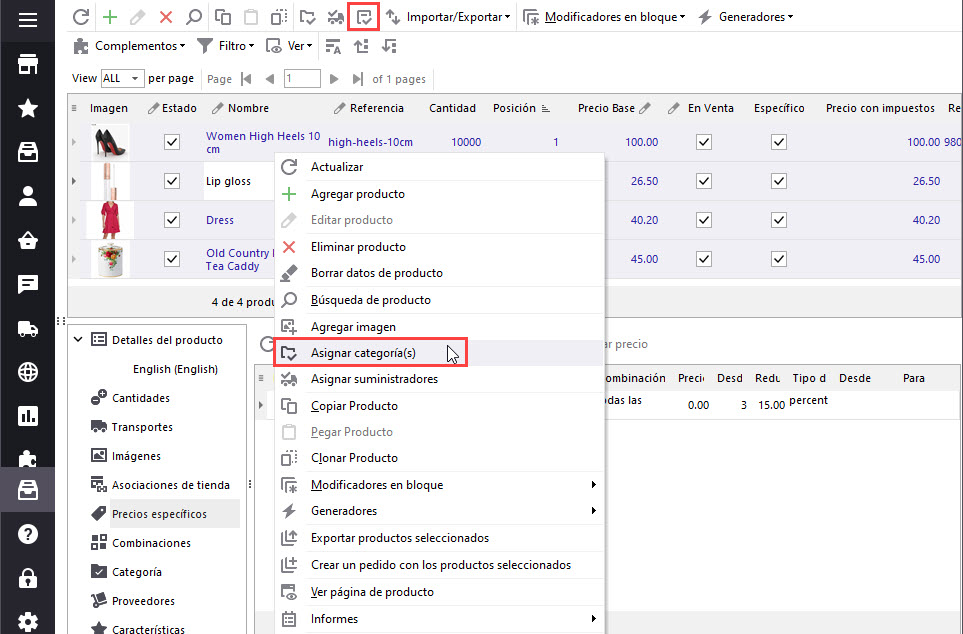 Assign Categories to Selected PrestaShop Products with Store Manager