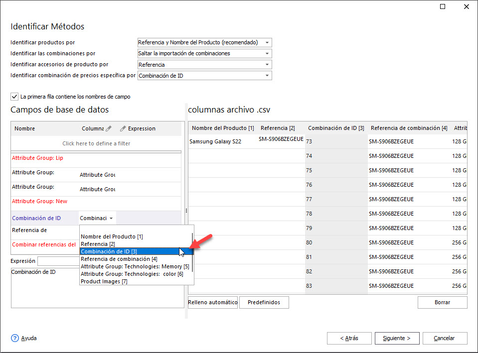 Assign csv Columns to Database Fields
