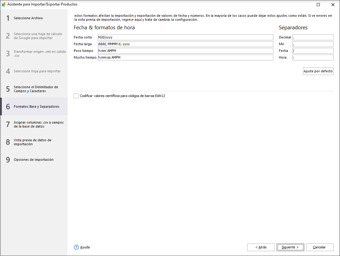 Base Formats And Separators Step During PrestaShop Product Import