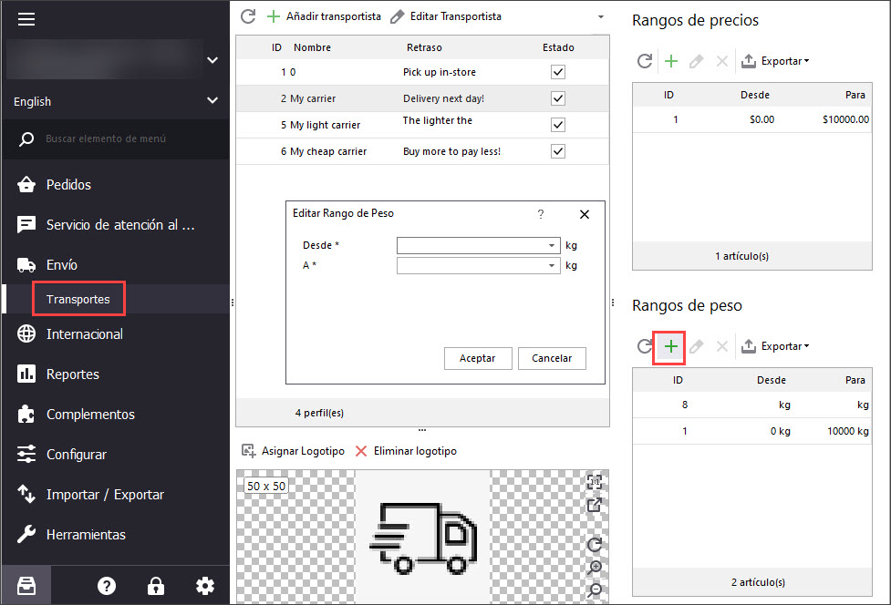 Check Weight Ranges for PrestaShop Carriers