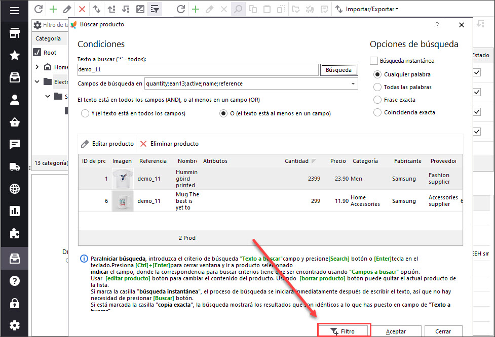 Create Filter Based on Feature Search in Store Manager