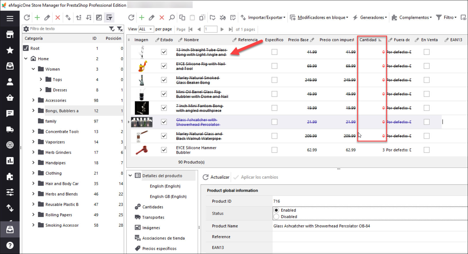 Gestión de Existencias en PrestaShop para una Gran Cantidad de Productos de Forma Masiva