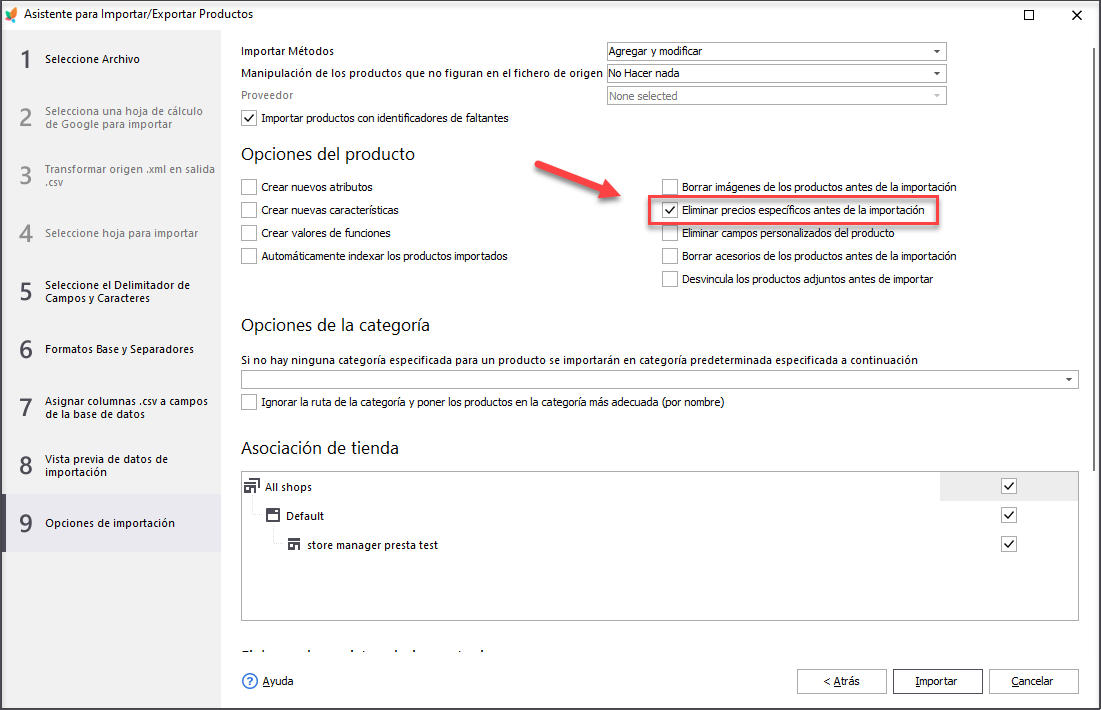 Delete specific prices before import