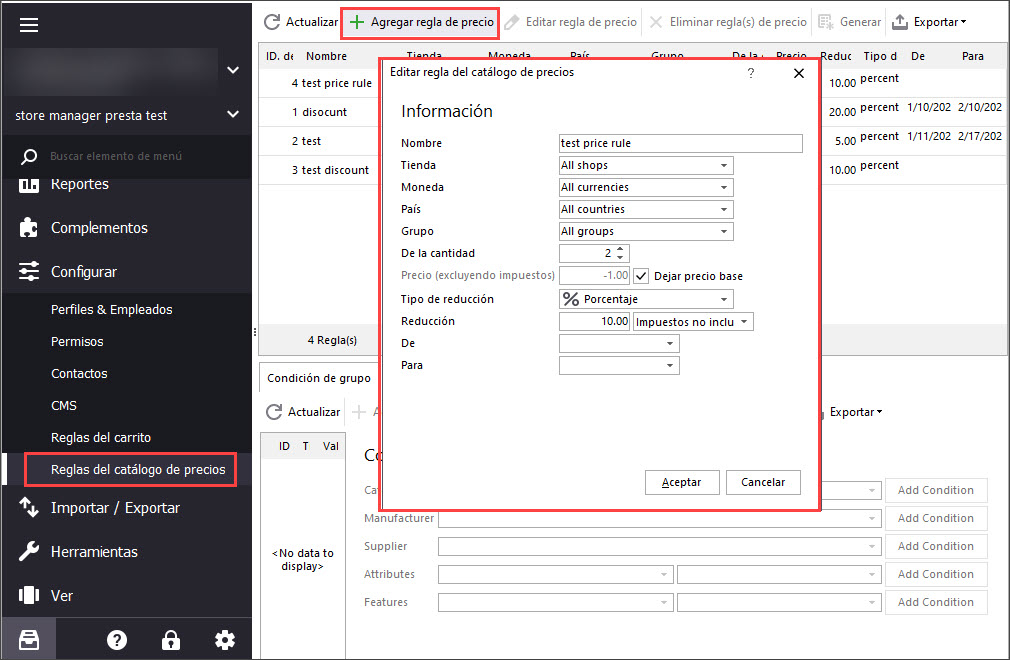 Edit Catalog Price Rule in Store Manager