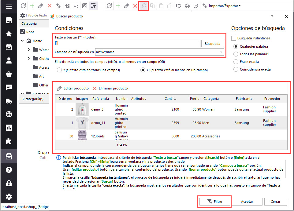 Filter Products Using Search Option with Store Manager