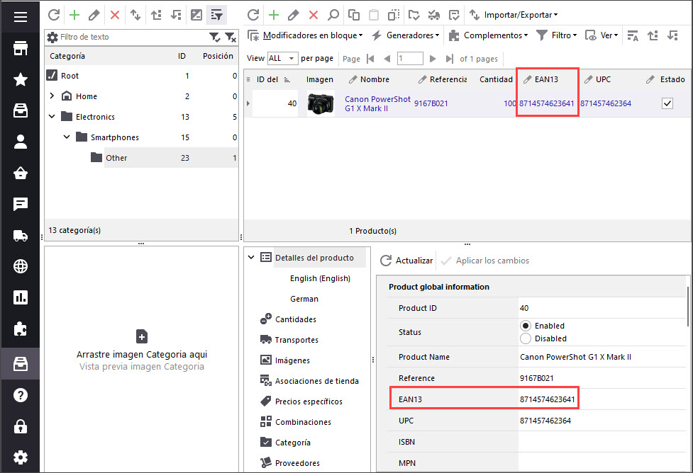 ICEcat EAN13 Code Identifier in Store Manager