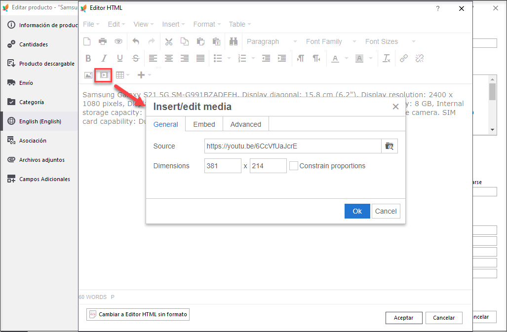 Cómo Incrustar y Agregar Videos en Descripción del Producto PrestaShop