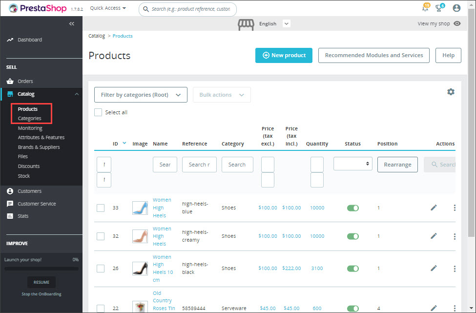 Manage PrestaShop Categories Products from Backend