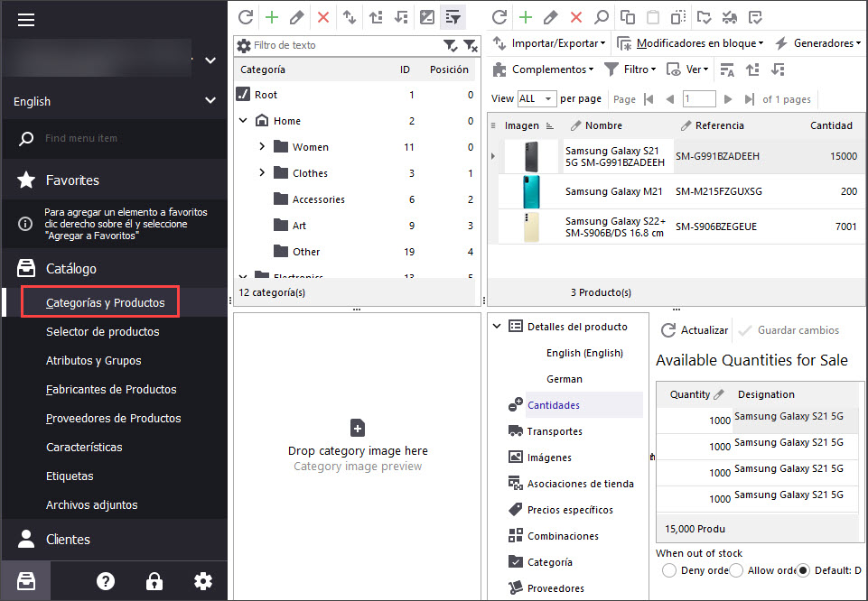 Manage PrestaShop Categories Products with Store Manager