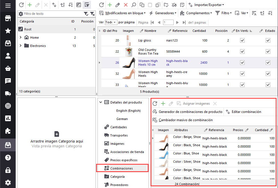 Manage PrestaShop Combinations with Store Manager