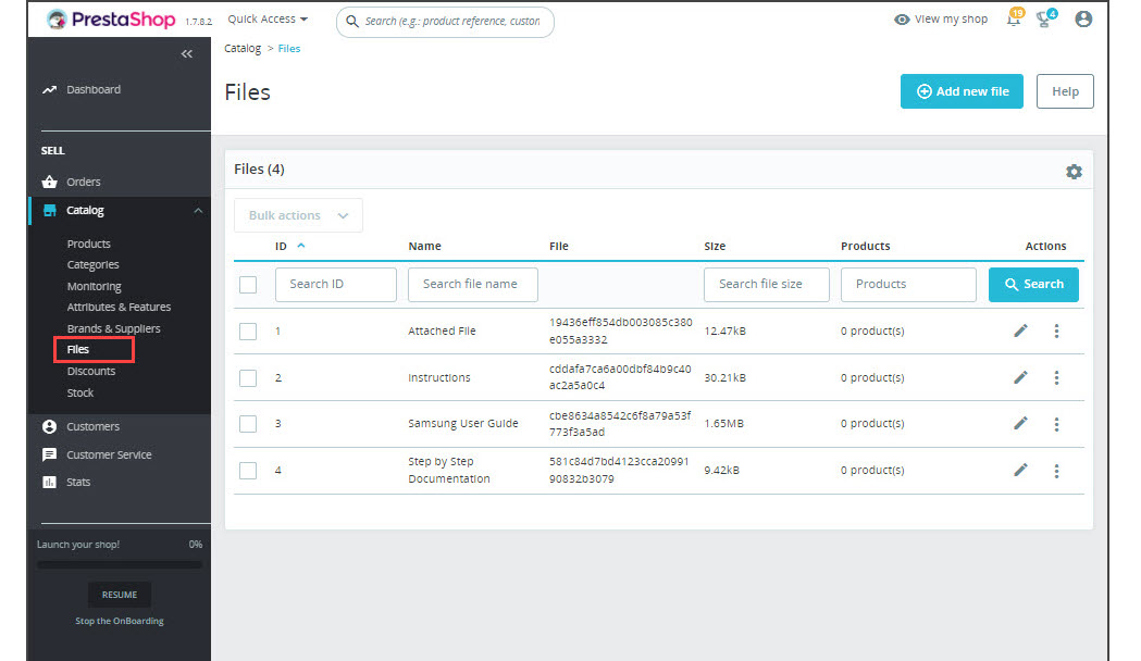 PrestaShop Attached Files Backend