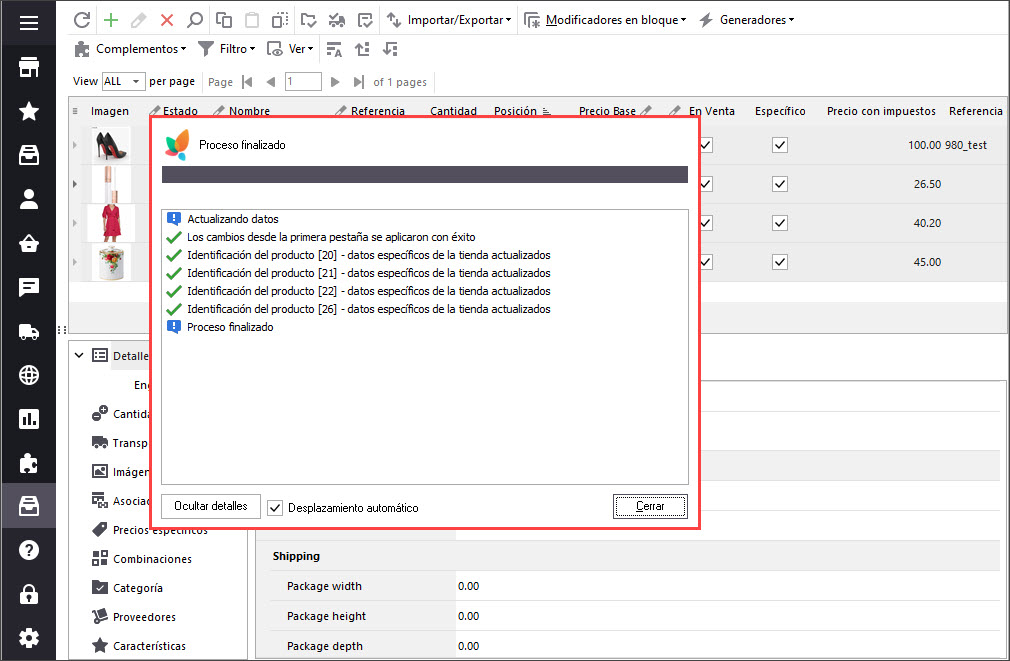 PrestaShop Bulk Updates Logs in Store Manager