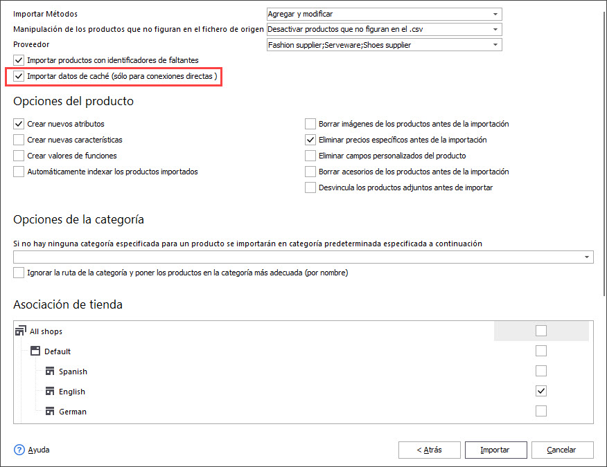 PrestaShop Cache Import Data Option with Store Manager
